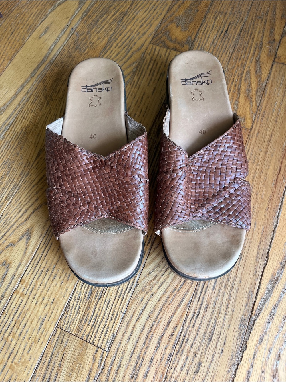 Dansko Brown Woven Leather Slide Clogs